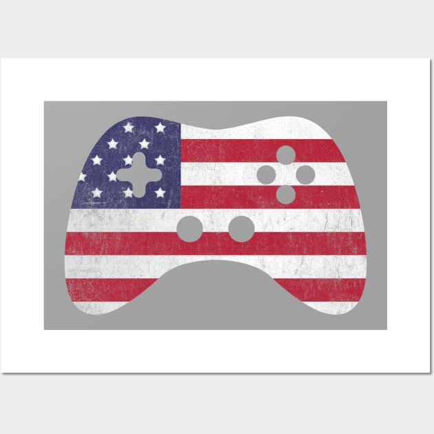 American Gamer Vintage USA Flag Video Game Controller Gamer Wall Art by Tingsy